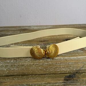 Vintage Gold Seashell Belt Cream White Coastal Grandma 80s Nautical Mermaidcore